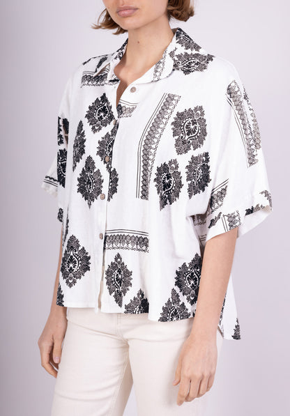 Chemise Légère Manche 3/4 à Motif Floral En Lin