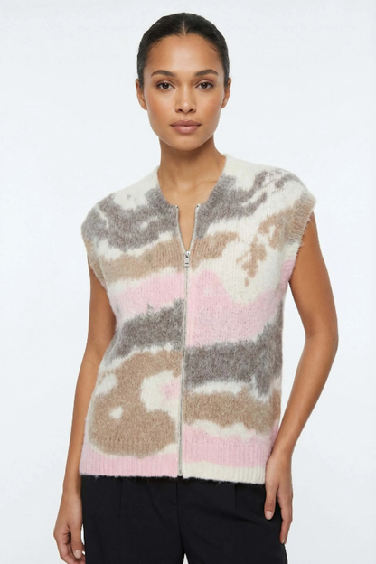 Gilet Large Zippé Tie & Dye 30% Mohair 10% Laine