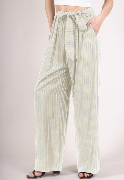 Pantalon Jupe Large Rayé à Ceinture Textile