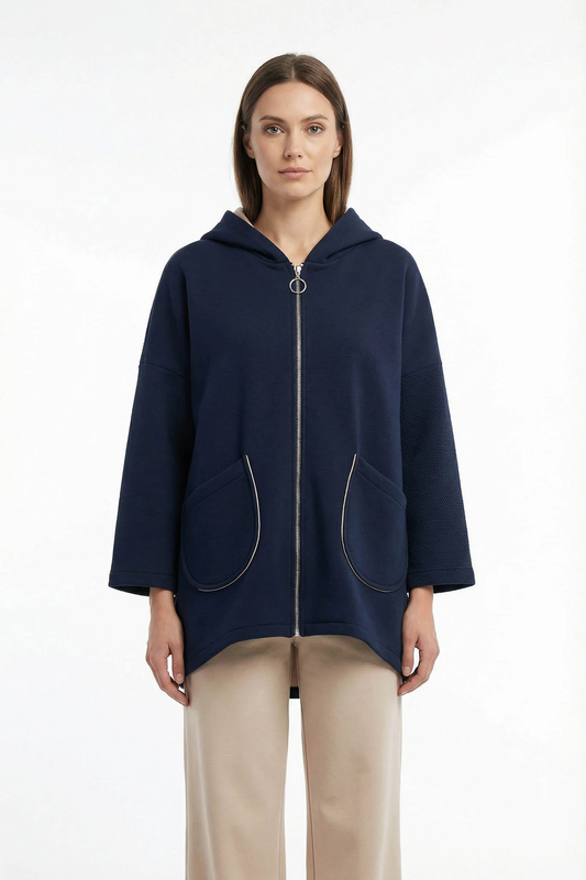 Sweatshirt à Capuche Zippé Matière En Relief Néoprène