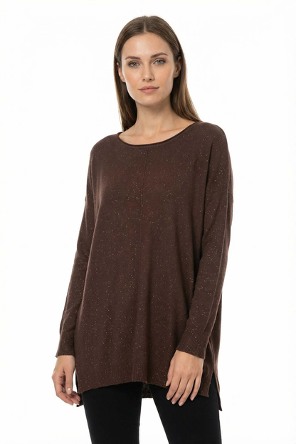Pull Maille Fine Col Rond Bords-Côtes à Lurex Argenté