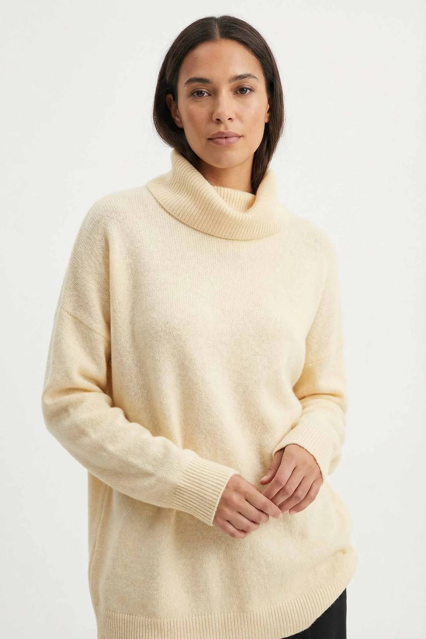 Pull Col Roulé Drop Shoulder Bords Côte En Coton Nylon