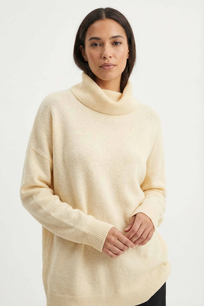 Pull Col Roulé Drop Shoulder Bords Côte En Coton Nylon