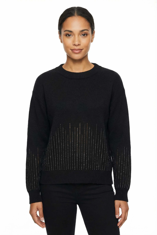 Pull Maille Côtelé Bords Côtes à Bijoux Décoratifs Argentés