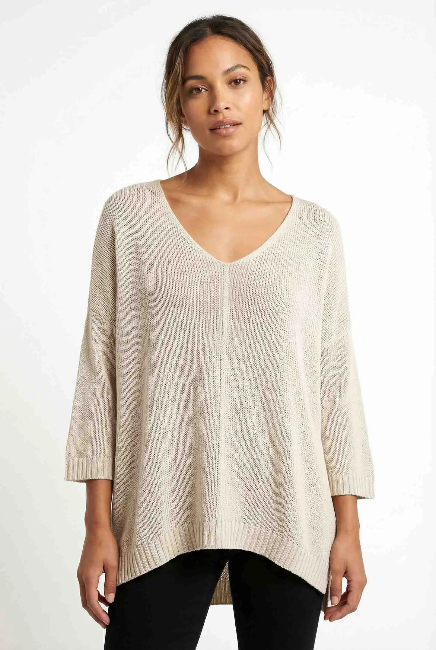 V-Neck Knitted Sweater with Shiny Modal Acrylic Yarn