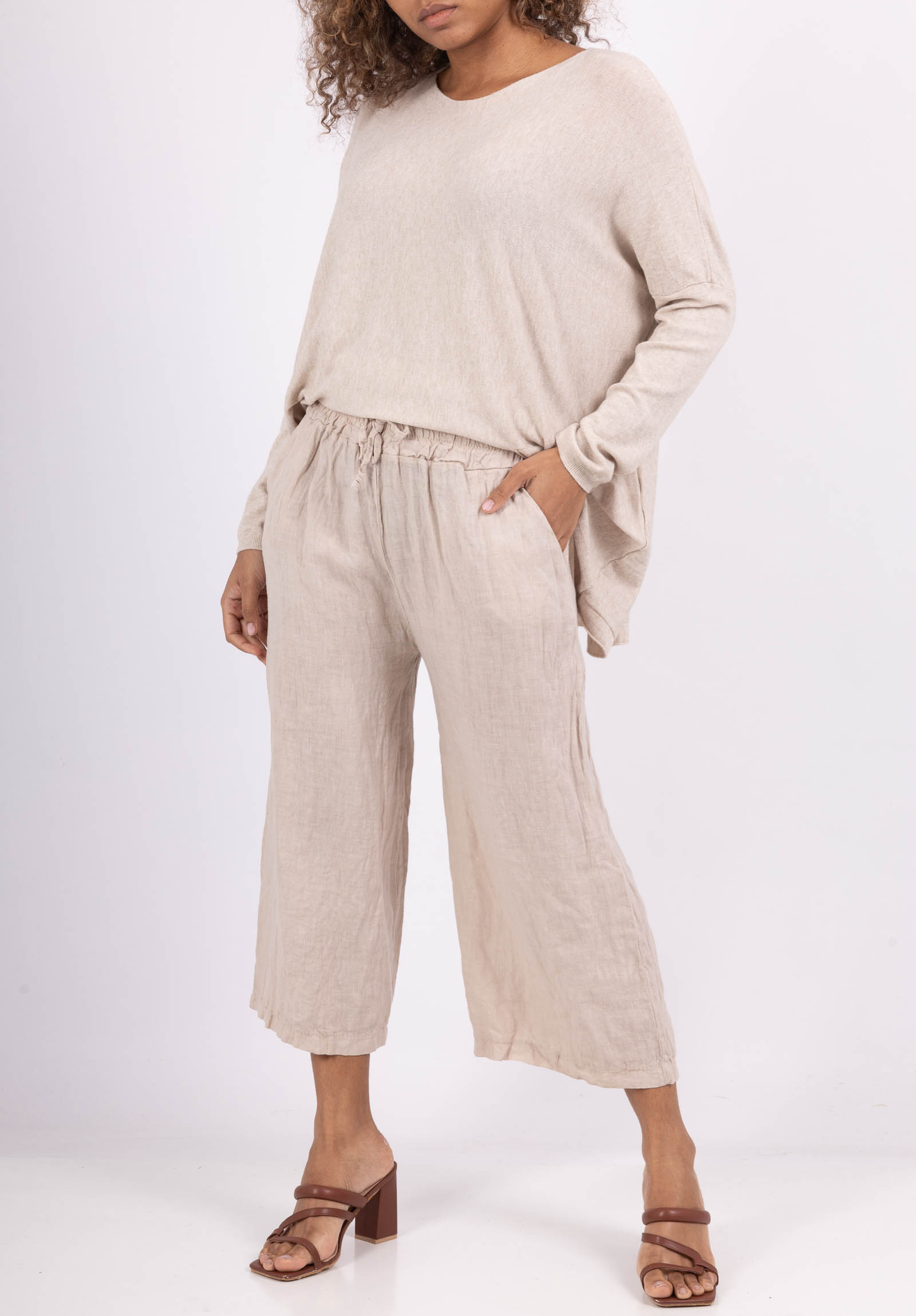 Pantalon Capri Léger à Cordon 100% Lin