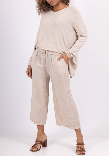 Pantalon Capri Léger à Cordon 100% Lin