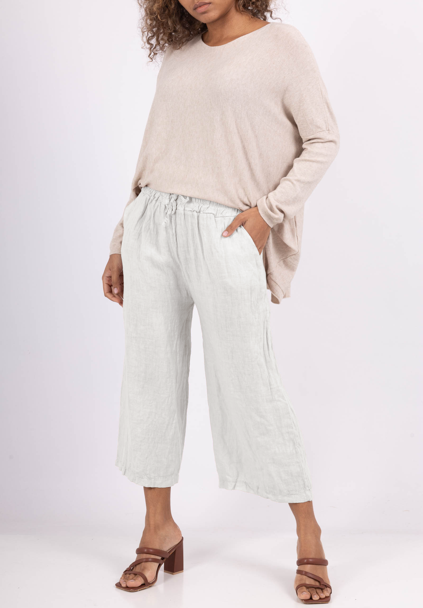 Pantalon Capri Léger à Cordon 100% Lin