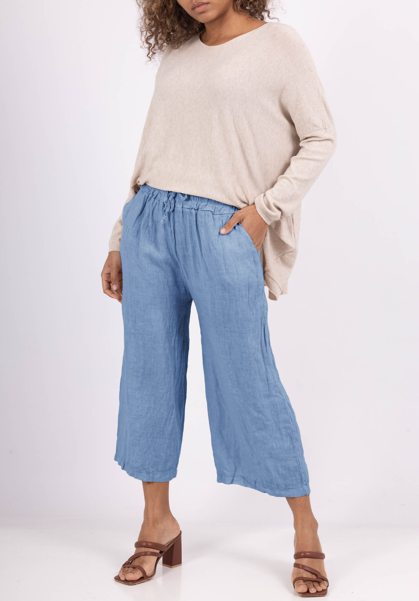 Pantalon Capri Léger à Cordon 100% Lin