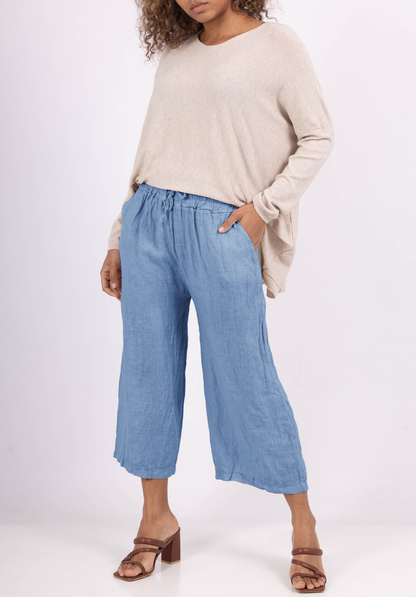 Pantalon Capri Léger à Cordon 100% Lin