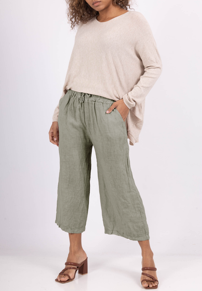 Pantalon Capri Léger à Cordon 100% Lin