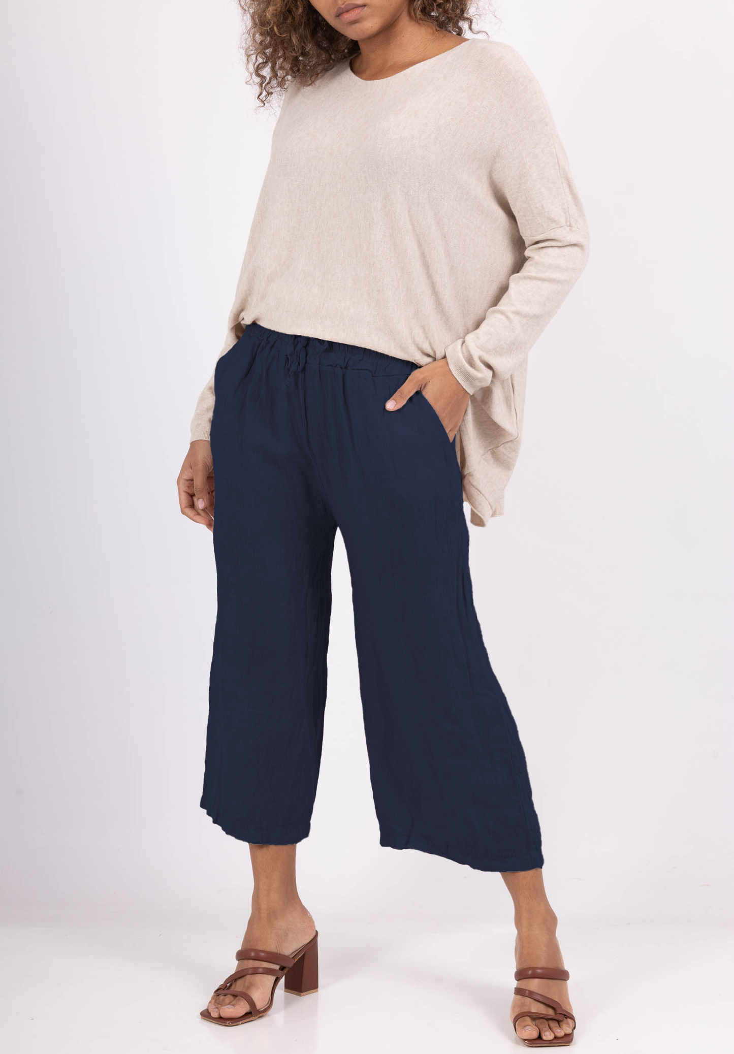 Pantalon Capri Léger à Cordon 100% Lin