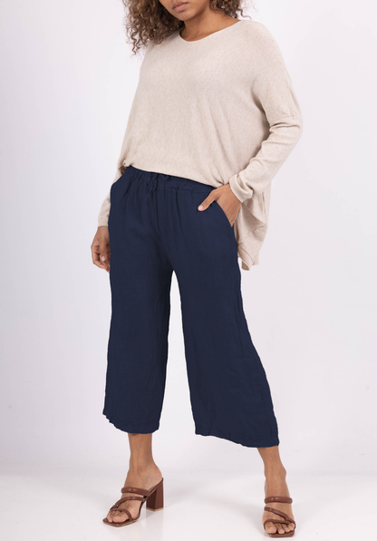 Pantalon Capri Léger à Cordon 100% Lin