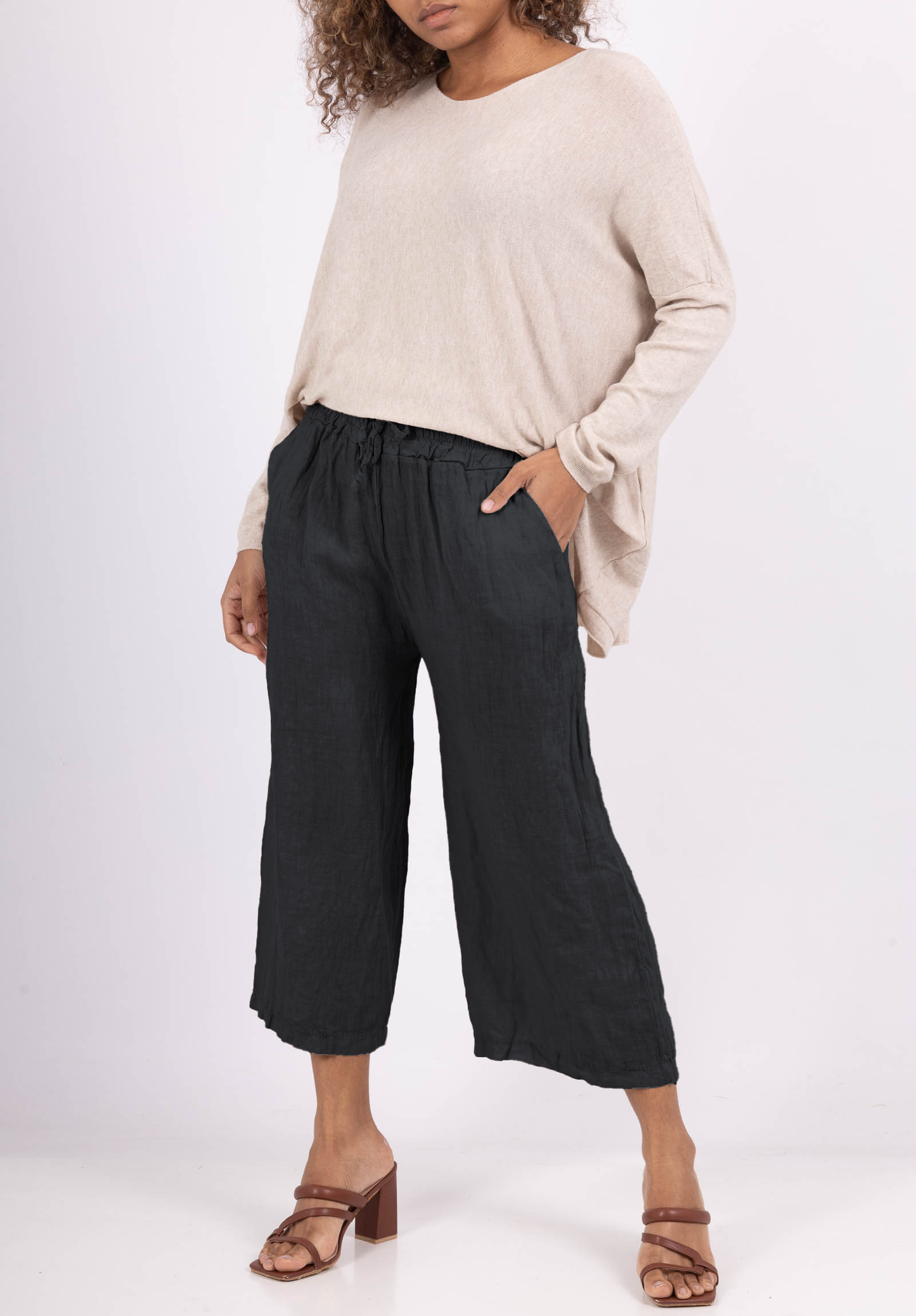Pantalon Capri Léger à Cordon 100% Lin
