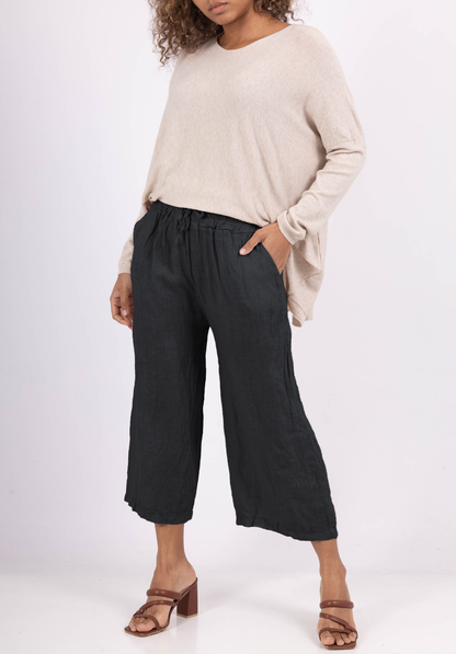 Pantalon Capri Léger à Cordon 100% Lin