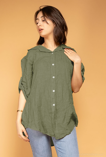 Chemise Ample Manche 3/4 Boutonné 100% Lin