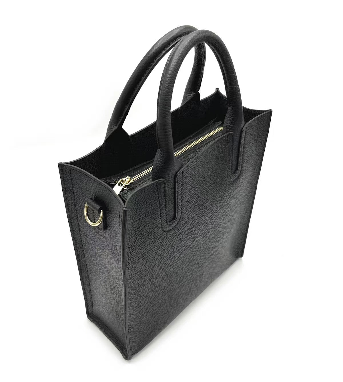 Sac Cabas Bicolore Cuir Grainé Rigide Bandoulière Détachable Ajustable