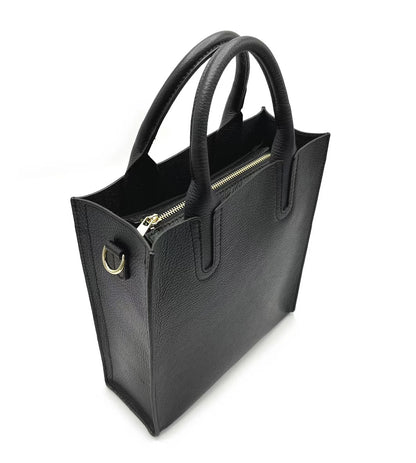 Sac Cabas Bicolore Cuir Grainé Rigide Bandoulière Détachable Ajustable