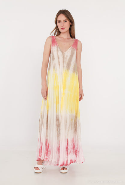 Robe Longue Tie & Dye Tricolore Bretelles Large Col V