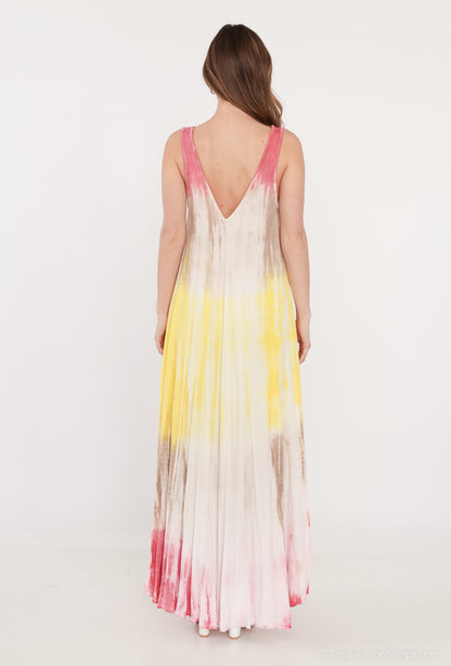 Robe Longue Tie & Dye Tricolore Bretelles Large Col V