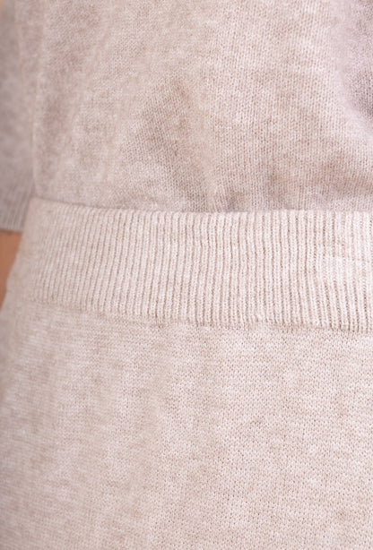 Ensemble Pull Jupe Manche Courte Bords-Côtes à Fente