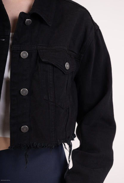 Veste Denim Manche Longue Cropped 100% Coton Taillé S/M