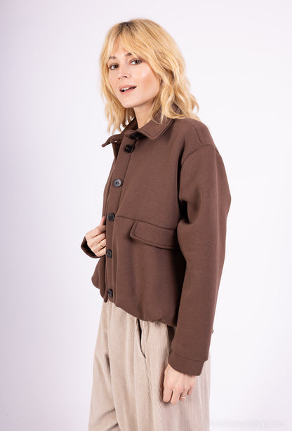 Veste Coupe Ballon Cropped Col Chemise Boutonné 65% Coton