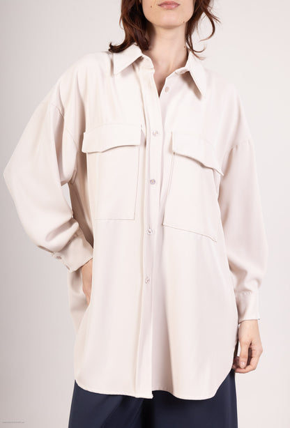 Chemisier Large Polyester Poches Avant Larges