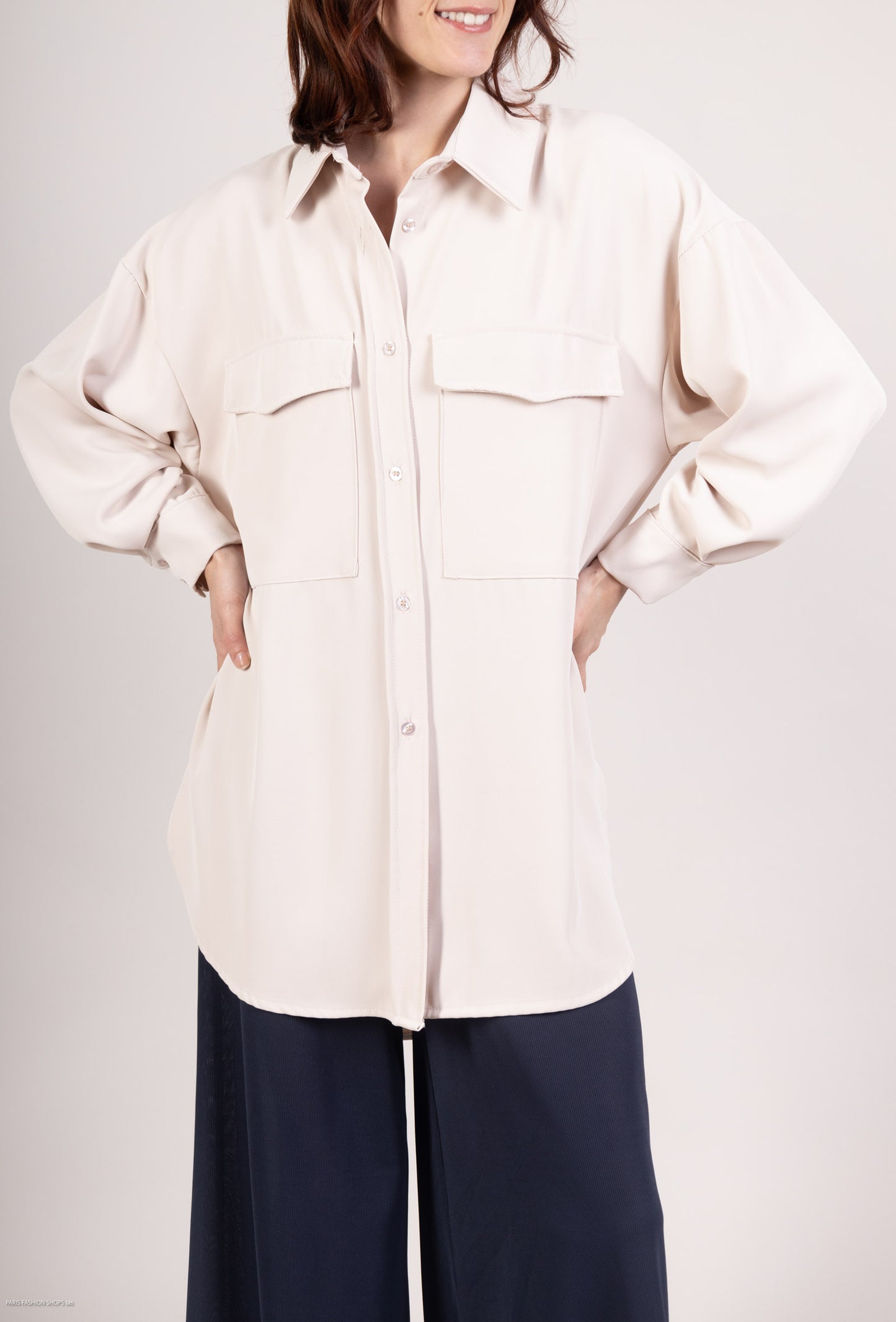 Chemisier Large Polyester Poches Avant Larges