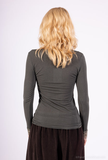 T-Shirt Léger Col V Manches Longue Dentelles 15% Cachemire