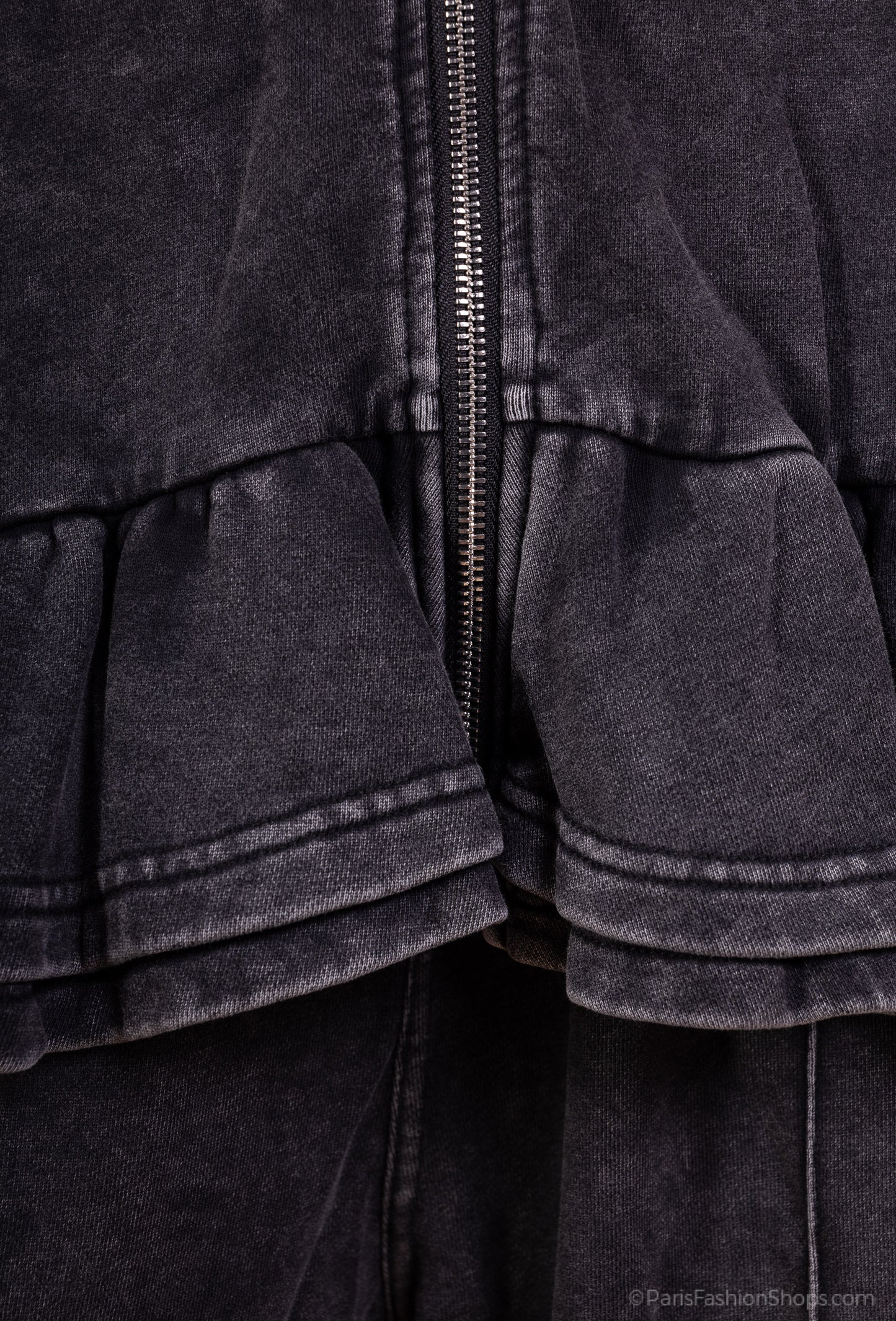 Veste Zippée Col Montant Effet Délavé Volants Bas 100% Coton