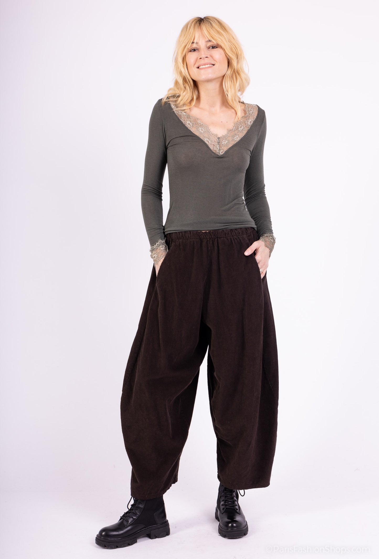 Pantalon Ballon Taille Élastique Velours Côtelé 100% Coton