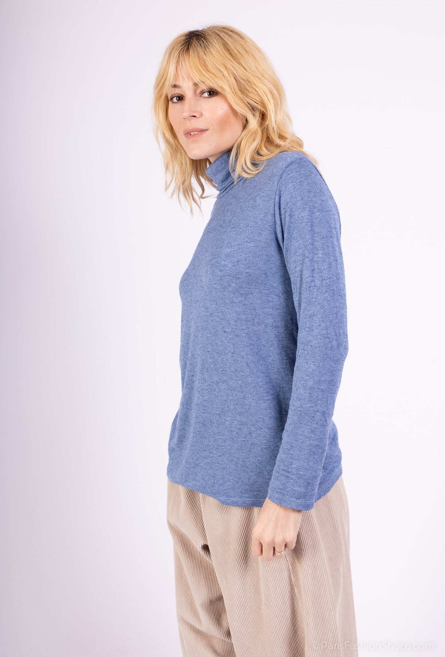 T-Shirt Confort Manche Longue Col Roulé 30% Laine 30% Angora