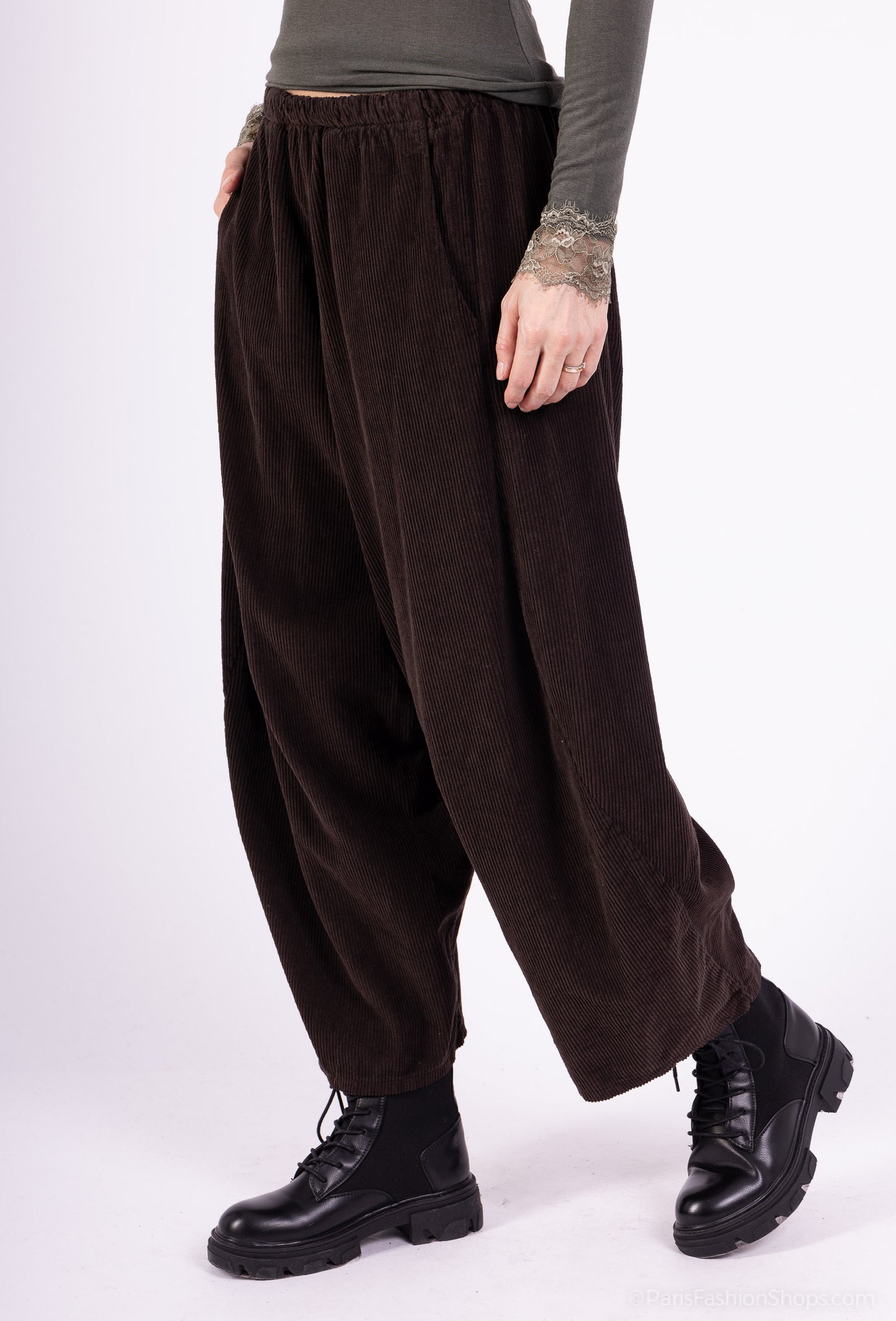 Pantalon Ballon Taille Élastique Velours Côtelé 100% Coton