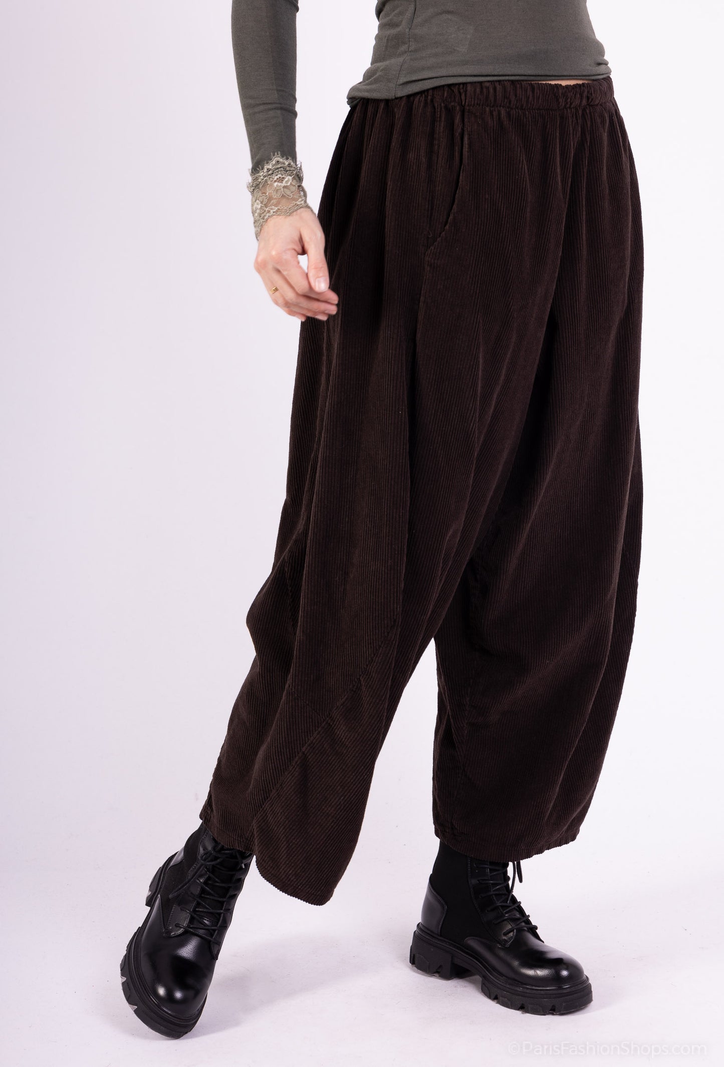 Pantalon Ballon Taille Élastique Velours Côtelé 100% Coton