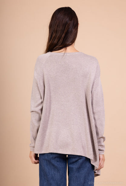 Pull Tunique Coupe Asymétrique Relief Rayures