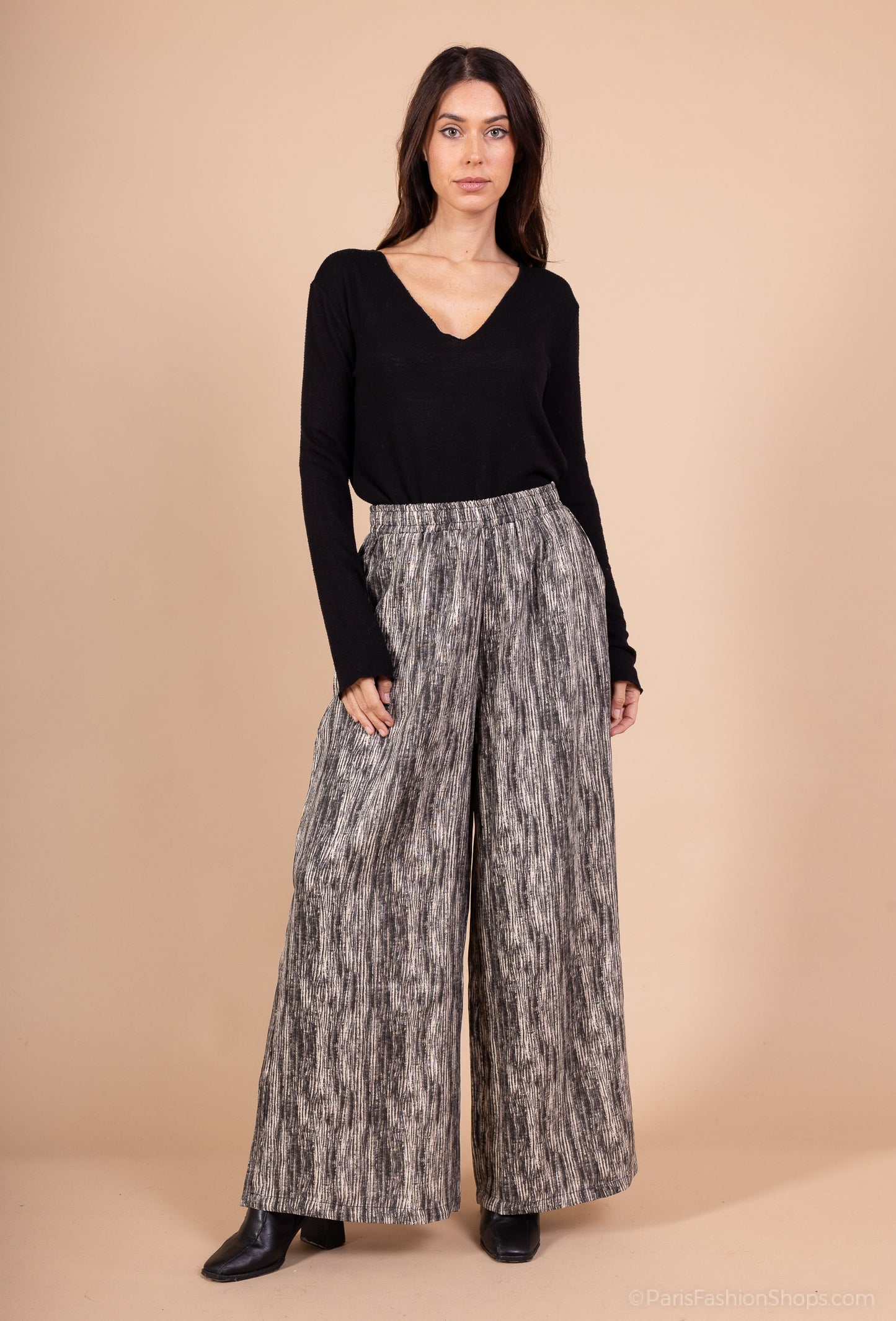 Pantalon Jupe Large Taille Élastique Motif Chiné Taillé S-M