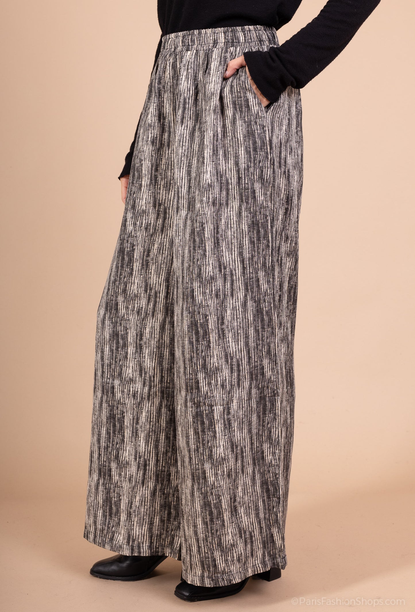 Pantalon Jupe Large Taille Élastique Motif Chiné Taillé S-M