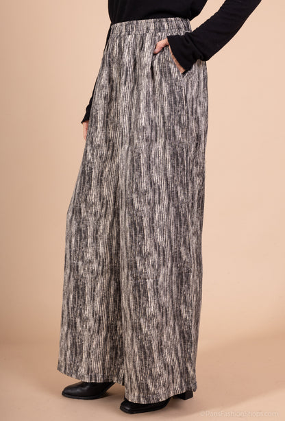 Pantalon Jupe Large Taille Élastique Motif Chiné Taillé S-M