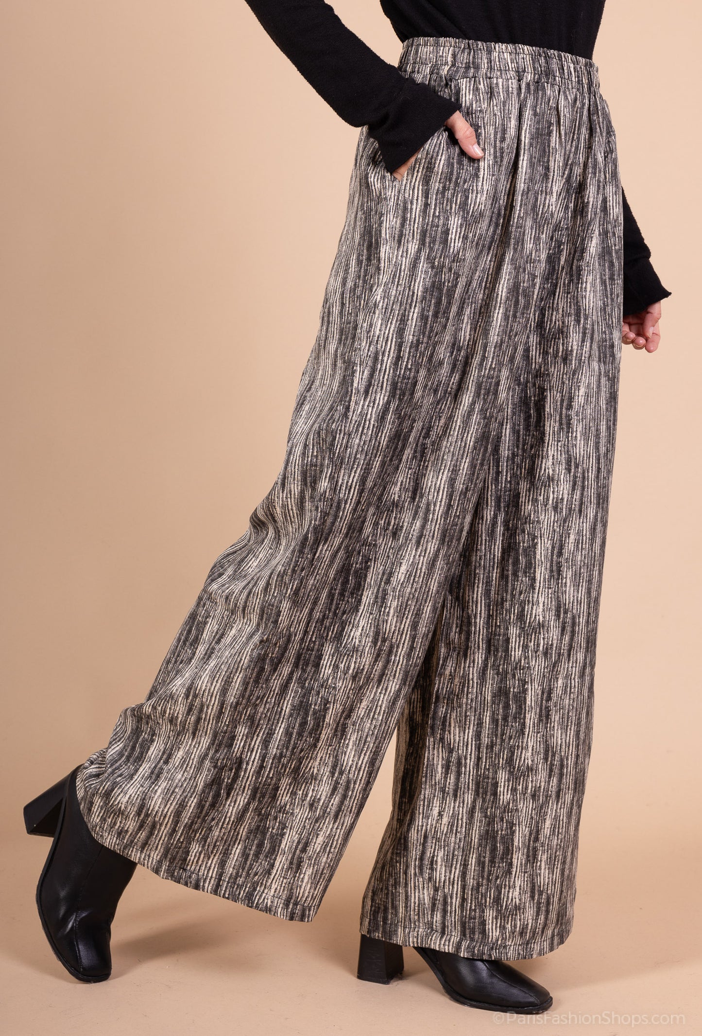 Pantalon Jupe Large Taille Élastique Motif Chiné Taillé S-M