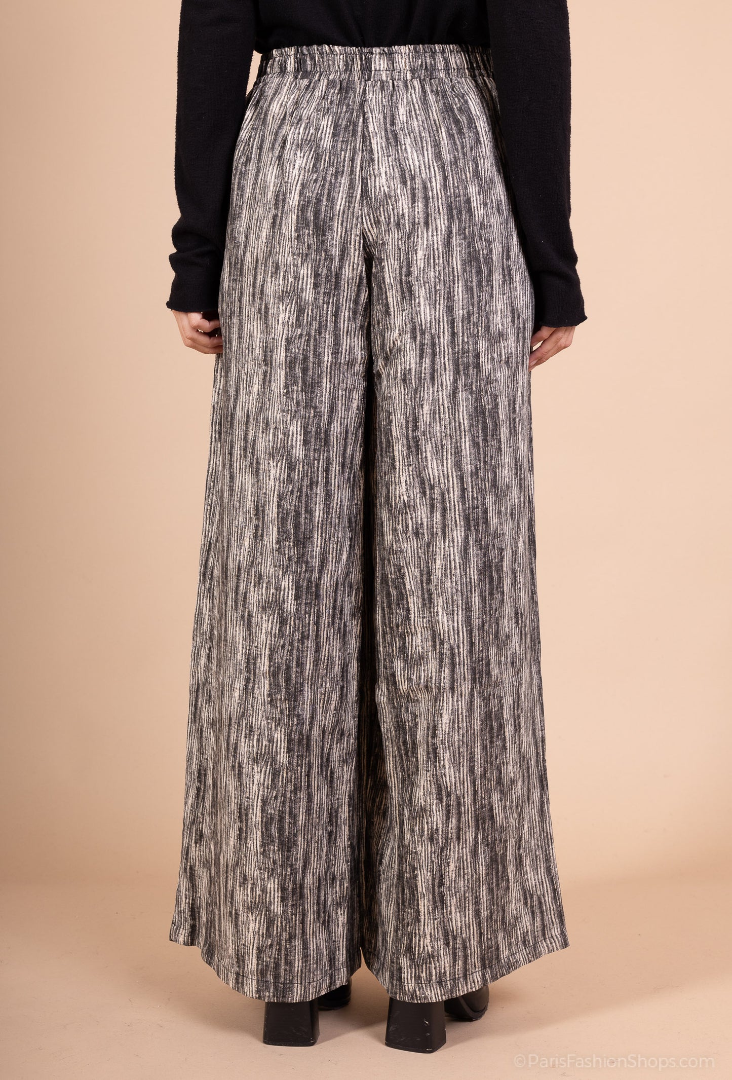 Pantalon Jupe Large Taille Élastique Motif Chiné Taillé S-M