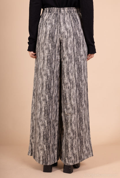 Pantalon Jupe Large Taille Élastique Motif Chiné Taillé S-M