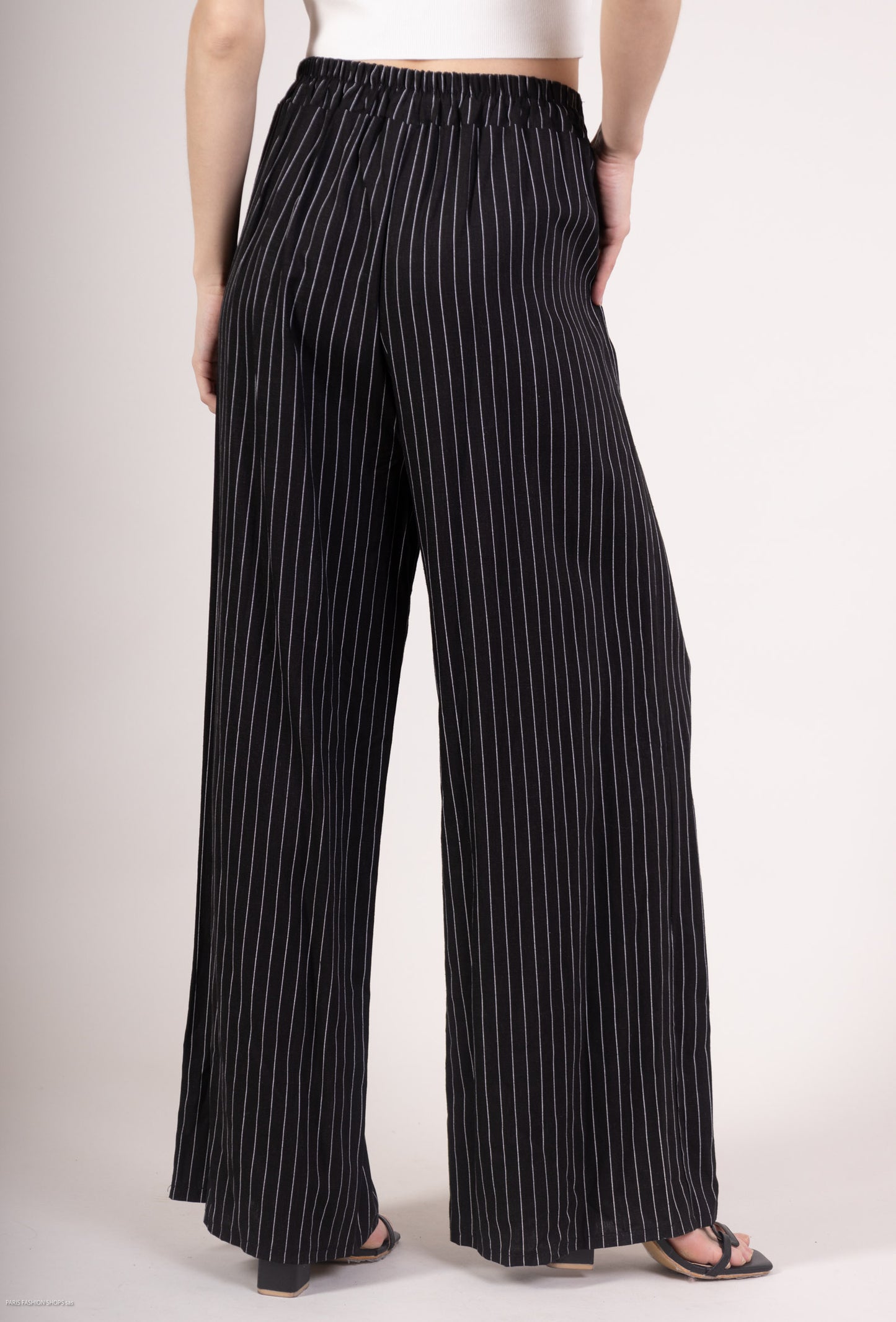 Pantalon Jupe Large Rayé à Ceinture Textile