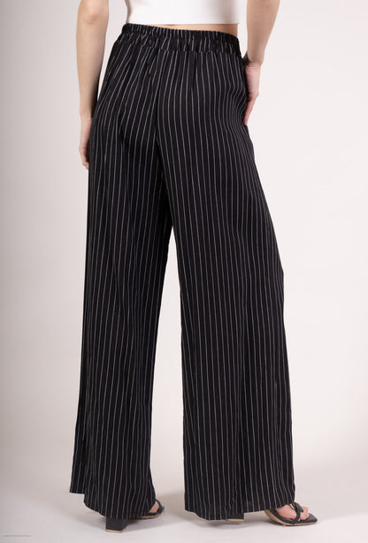 Pantalon Jupe Large Rayé à Ceinture Textile