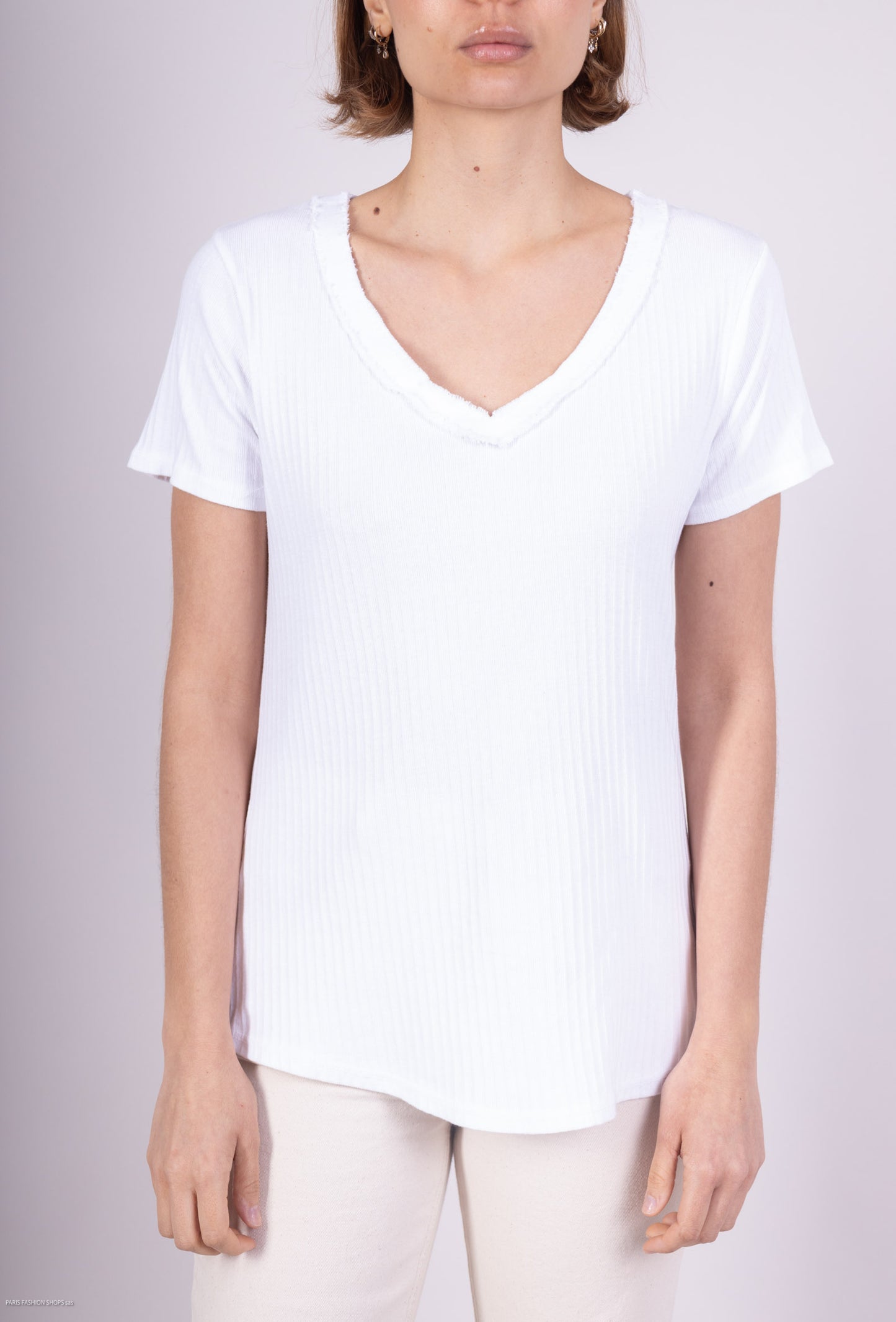 T-Shirt Coton Col V Plissé