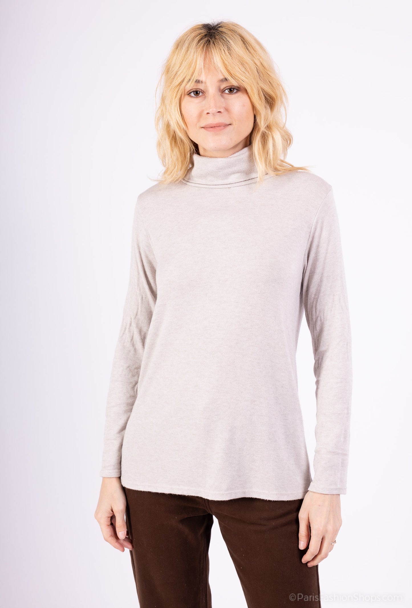 T-Shirt Confort Manche Longue Col Roulé 30% Laine 30% Angora