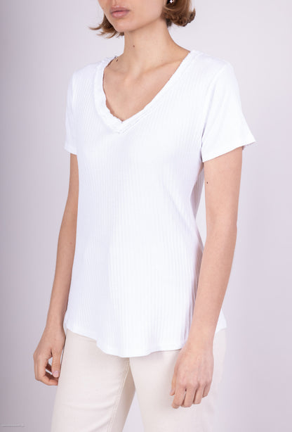 T-Shirt Coton Col V Plissé