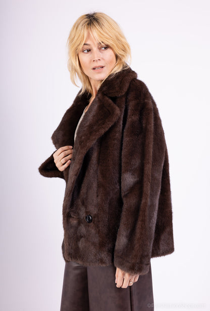 Manteau Fausse Fourrure Col Tailleur Boutonnage Double