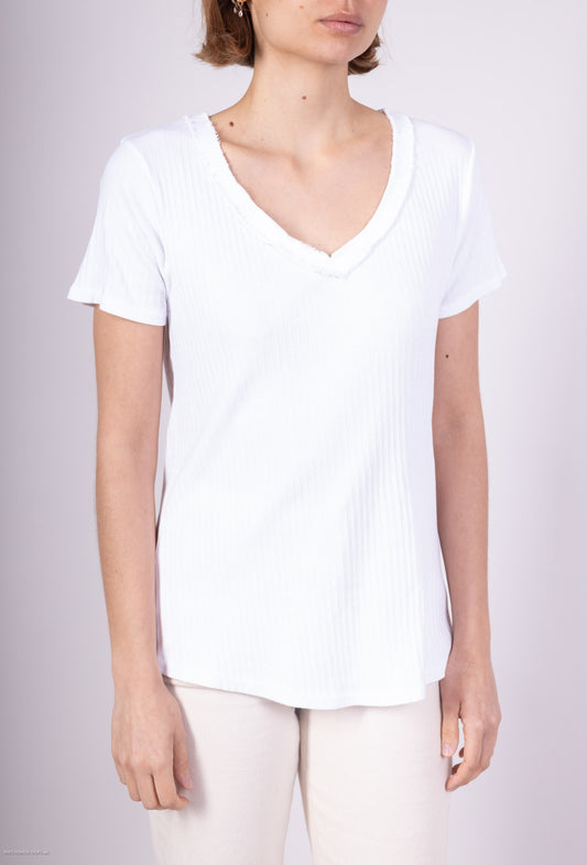 T-Shirt Coton Col V Plissé