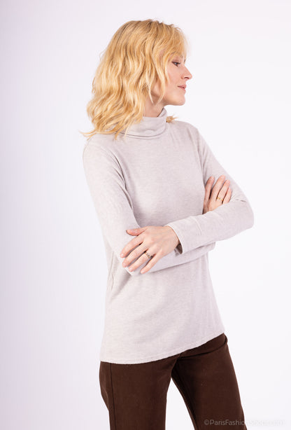 T-Shirt Confort Manche Longue Col Roulé 30% Laine 30% Angora